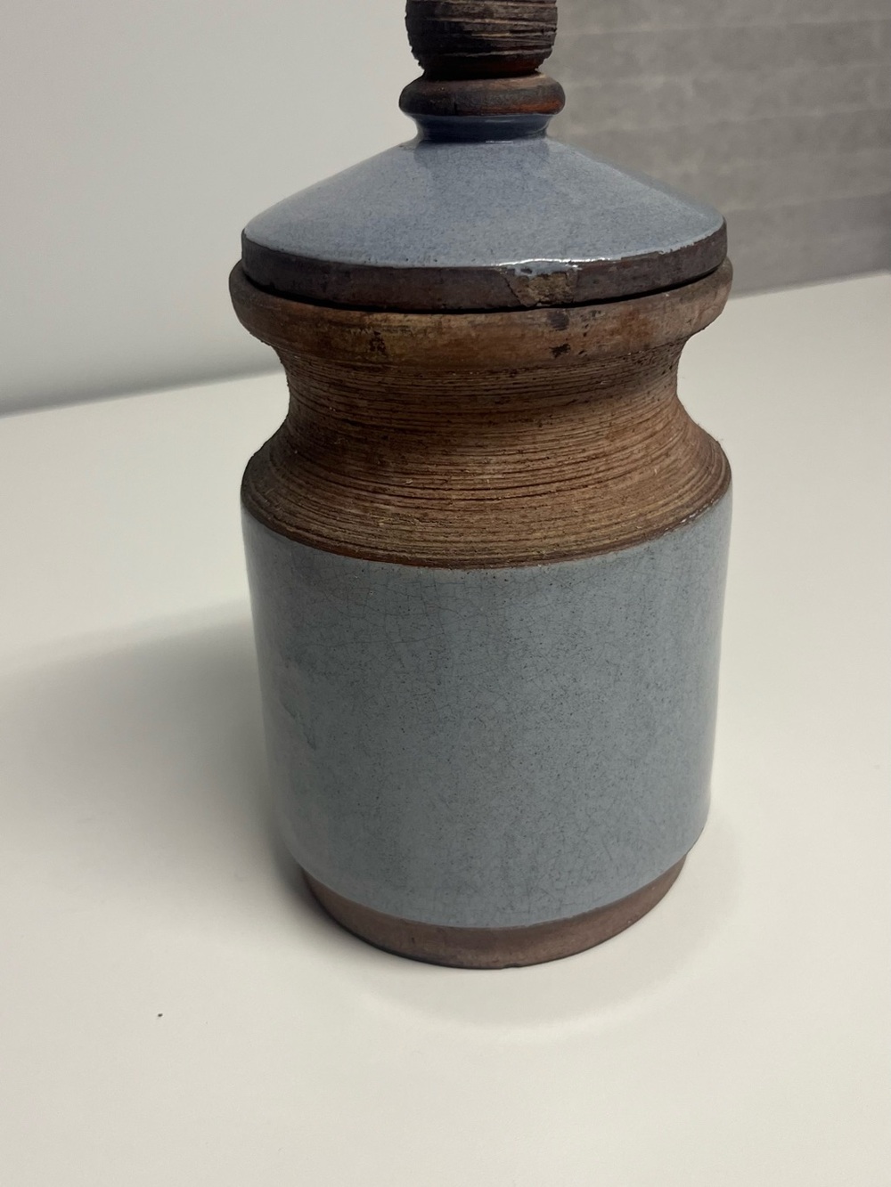 Blue Ceramic Lidded Jar - Rustic Stoneware Accent